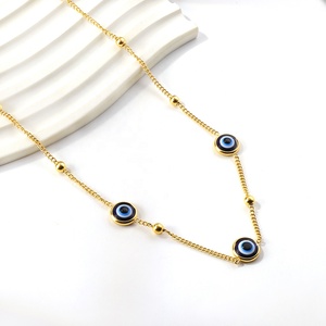 Ason Jewelry Collier en acier inoxydable imperméable à l'eau très vendu Collier à pendentif trois yeux de chat bleu plaqué or 18 ct - Product Image 4