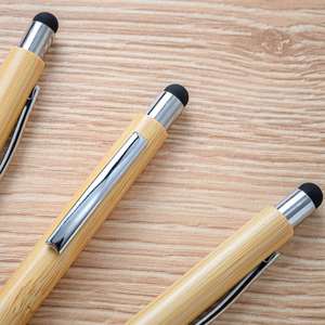 Promotional Advertising Cheap Custom Logo Durable UV Printed 4-Color Touch Active Stylus Bamboo Wooden Ballpoint <b>Pen</b> - Product Image 2