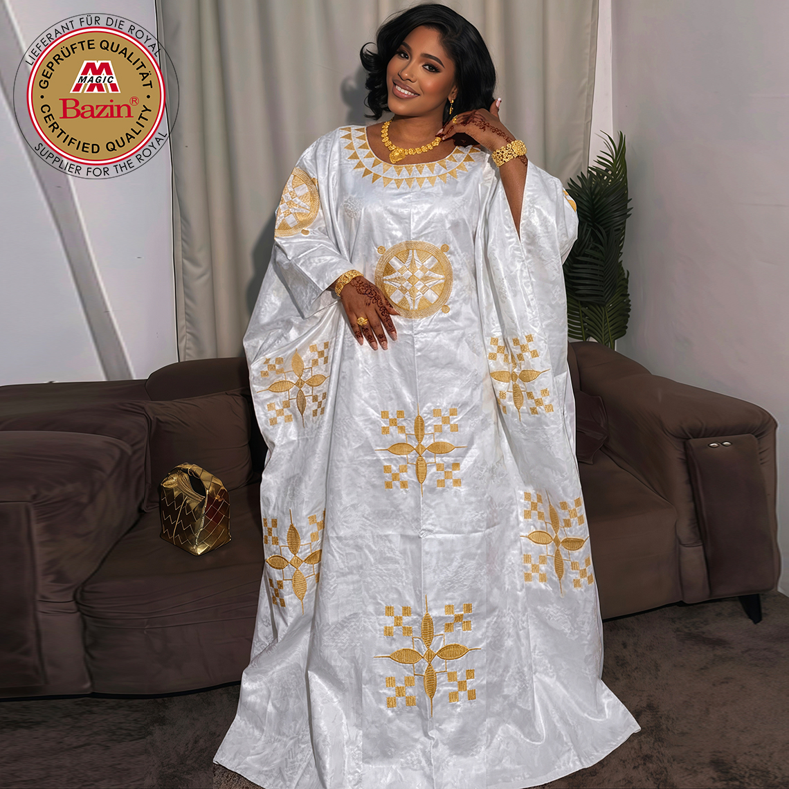 White Gold African Wedding Dress - Elegant & Custom Made