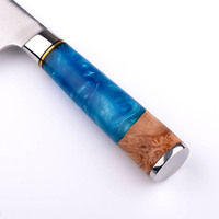 Couteau de cuisine personnalisé en acier Damas, ensemble de 7 pièces, manche ambidextre en bois et résine bleue, 67 couches, durable, couteau à viande et couteau à pain