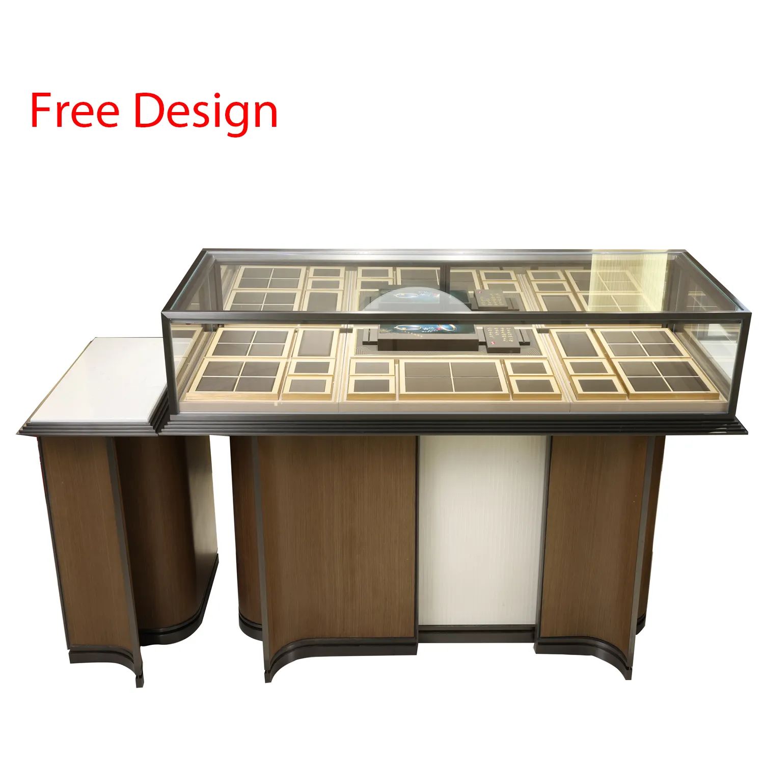 Wholesale Model New Fully Assembled Versatile Showroom Display Case Square Cabinet Streamline Jewelry Display Table Showcase