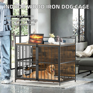 Jaula Moderna para Perros de Madera y Metal, Jaula Interior para Mascotas con Marco de Hierro, Estable y Duradera, Jaula Cuadrada Negra Sólida para Perros Pequeños y Medianos - Product Image 2