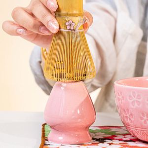 Ceramic Japandi Bowl With Spout Whisk 8-Piece Stocked Tea Kit for Matcha Lovers Christmas & Birthday Gift (<b>Pink</b>) - Product Image 2