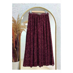 Women's Burgundy Modest Skirt <b>Elastic</b> Waistband Flocked Tulle 100 Cm Length - Product Image 5