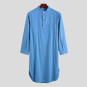 Túnica Larga de Algodón Transpirable para Hombre Musulmán, Estilo Vintage, con Botones y Estampado Floral, Camisa Árabe de Manga Larga - Product Image 3