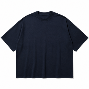 เสื้อยืดแขนสั้นโอเวอร์ไซส์ผู้ชาย ผ้าฝ้ายเจอร์ซีย์ 100% สีกรมท่า คอกลม ทรงลำลอง - Product Image 1