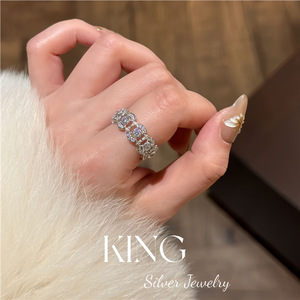 S925 Sterling Silver <b>Ring</b> Flower Lace Design <b>Crystal</b> Rhinestone Women's Everyday Wear Fine Jewelry - Product Image 5