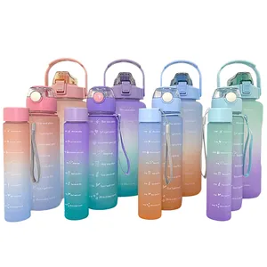 Venta caliente 3 en 1 3 PCs set botella de agua motivacional con marca de tiempo botella de agua reutilizable de 2 litros senderismo