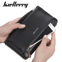 Baellerry dompet genggam panjang pria, dompet Bisnis Kelas tinggi kulit PU saku ritsleting besar klasik