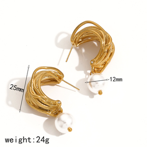Déclaration en acier inoxydable 316L plaqué or 18 carats boucles d'oreilles créoles multicouches en forme de C de haute qualité bijoux pour femmes - Product Image 5