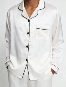 ชุดนอนผู้ชาย ผ้าฝ้าย 100% ชุดอยู่บ้าน ผ้าไผ่ ออร์แกนิค เสื้อยืดแขนสั้นและกางเกงขายาว เป็นมิตรกับสิ่งแวดล้อม หรูหรา - Product Image 5