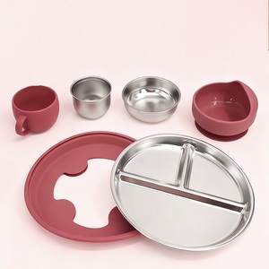 Ensemble de vaisselle pour tout-petits écologique et incassable, sans BPA, non toxique, assiette compartimentée pour l'apprentissage de la diversification alimentaire des bébés - Product Image 3