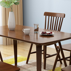 Table et chaises de salle à manger en bois massif, ensemble de 4 pièces, couleur noyer naturel, meubles de salle à manger, structure durable en cadre rigide - Product Image 3