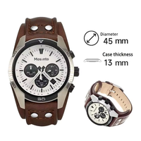 Montre chronographe à quartz pour homme, bracelet en cuir à rivets larges, grand cadran, montre sport pour homme