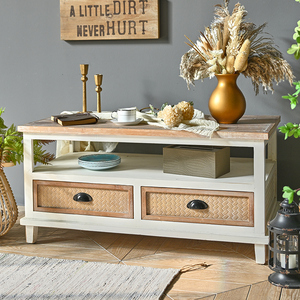 Hot Sale Antique Farmhouse Style Wooden Center Tea Coffee <b>Table</b> 4 Drawers Living Room Furniture <b>with</b> <b>Storage</b> Shelf - Product Image 1