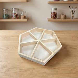 Bandeja hexagonal de madera con seis compartimentos triangulares, organizador de madera natural duradero de 12 pulgadas - Product Image 4