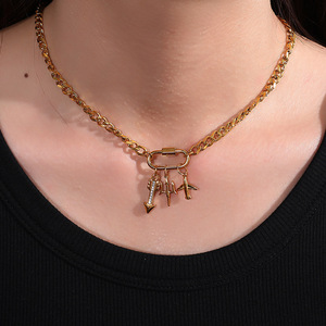 Colgantes de llave DIY europeos y americanos de acero inoxidable chapados en oro de 18 quilates con formas mixtas para la fabricación de collares - Product Image 4