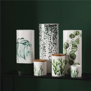 Custom novel natural green pattern design wedding decoration ceramic vase ornaments decorative flowers vase for home decor
