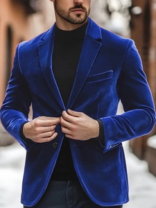 Blazer de Terciopelo para Hombre, Corte Entallado, Chaqueta de Esmoquin con un Botón para Baile de Graduación, Boda, Cena - Product Image 1