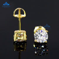 RTS Moissanite Boucles D'oreilles Fine Jewelry 18K Réel Plaqué Or D Couleur Solitaire Diamant Moissanite Vis Boucles D'oreilles pour Fille