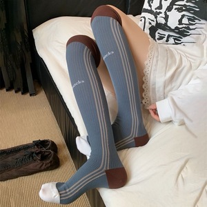 Women's <b>Compression</b> Calf Socks <b>Knee</b> High Yoga Fitness Socks White Blue Stripe Design Sport Wear - Product Image 5