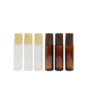 Bouteilles roll-on en verre à motif bois, prêtes à l'emploi, 5ml 10ml, transparentes, dépolies, ambrées, contenants cosmétiques vides pour huiles essentielles - Product Image 3