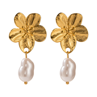 Boucles d'oreilles pendantes Gaovo en perles de fleurs, plaquées or, en acier inoxydable, perles baroques, bijoux pour femmes, pour mariage et usage quotidien