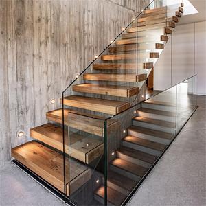 Escalera Flotante de Madera <span class=keywords><strong>con</strong></span> Iluminación <span class=keywords><strong>LED</strong></span> para Villas, Diseño Minimalista Inteligente <span class=keywords><strong>con</strong></span> Paneles de Vidrio Templado - Product Image 2