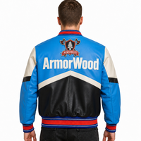 Giacca Varsity in Pelle PU per Uomo, Blu Royal, Nero e Bianco, con Bottoni a Scatto, Stile Bomber Retrò, Moda Streetwear