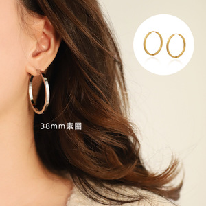 Boucles d'oreilles en acier inoxydable plaqué or PVD avec clous d'oreilles ronds, boucles d'oreilles à breloques, grandes boucles d'oreilles européennes et américaines, boucles d'oreilles françaises - Product Image 6