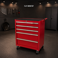 Armoire à outils roulante à 5 tiroirs, verrouillage centralisé, chariot à outils en acier, 3 tiroirs peu profonds, 2 tiroirs profonds, rangement mobile pour garage et atelier, rouge