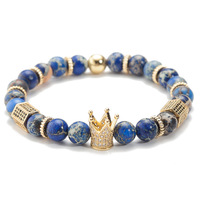 Bracelet à breloques en perles de pierre naturelle dorée et noire à la mode pour hommes femmes à la mode or couronne bracelet cadeaux bijoux accessoires
