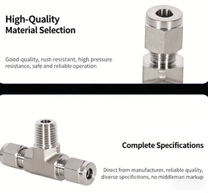 Conector de Compresión Macho en T de Doble Férula Anticorrosión de 6000 PSI para Unión de Tuberías de Gas y Aceite - Product Image 3