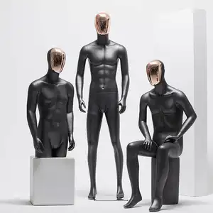 Men Dummy Muscular Mannequin Torso Fashion Clothing Display Male Mannequins Full Body Black with Plating Face Golden Standing
