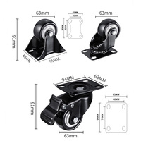 Roulettes de meubles légères de 1.5 "Roues en polyuréthane avec frein Roulettes à plaque pivotante sans bruit pour armoire de chariot