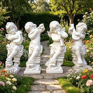 Par de Estatuas de <span class=keywords><strong>Cupido</strong></span> y Ángel Talladas a Mano en Mármol Blanco con Arco y Flauta para Decoración de Jardín, Villa, Iglesia o Paisaje Exterior - Product Image 3