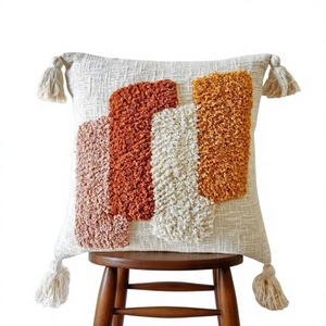 Tufted Boho Cushion Cover By <b>Indian</b> Textiles H/L Handwoven Decorative <b>Throw</b> Pillow Luxury Boho Pillow Cover With Tassel - Product Image 1