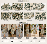 Robe chemise midi tissée à imprimé floral pour femme, manches courtes, taille nouée, col botanique vert, boutonnée sur le devant, décontractée et élégante pour l'été