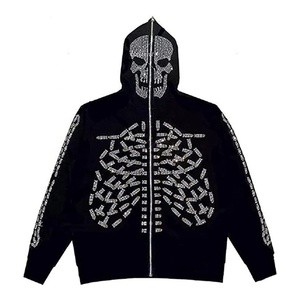 Custom 400GSM 500GSM 550GSM peso pesante strass con stampa grafica su viso Oversize Full Zip up felpe con cappuccio per l'inverno - Product Image 3