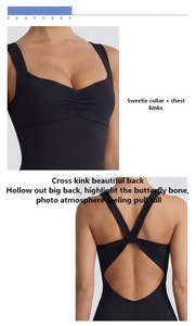 Mono de yoga sin mangas con espalda cruzada y cuello en V, de pierna acampanada, de tela elástica transpirable, para uso diario y yoga, OEM ODM - Product Image 5