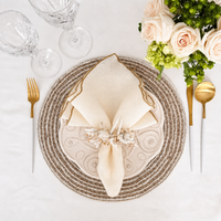 Ensemble de serviettes en lin brodées or réutilisables, décoration de table de mariage, élégantes serviettes en tissu à volants, ensemble cadeau, vente en gros