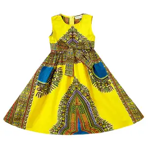 Высококачественное 100% хлопковое Африканское традиционное платье для девочек с принтом Анкары, восковое платье без рукавов с круглым вырезом, африканская одежда