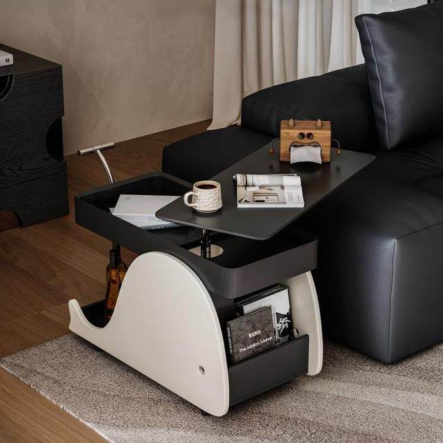 French Retro Sliding Coffee Table Sofa Side Multifunctional Movable Storage Shelf Antique Style Small Cart