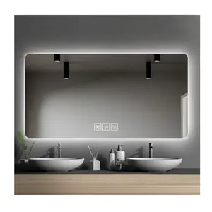 HIXEN 18-8B Chine Exportateur hôtel toilette écran tactile grande douche anti-buée smart led salle de bain bluetooth musique haut-parleur miroir