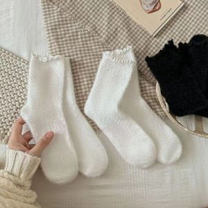 Women's Mid Calf Mink Fleece <b>Socks</b> Thick <b>Soft</b> Anti Odor Warm Fluffy <b>Socks</b> With Ruffled Trim - Product Image 1