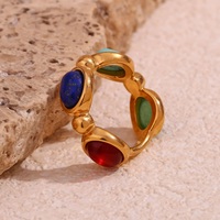 Pierre naturelle acier inoxydable pierres colorées incrustées Turquoise Lapis Lazuli bague plaqué or 18K étanche bijoux pour femmes