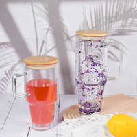 Gobelet globe de neige à poignée pré-percé de 40oz tasses en verre blanc à sublimation canette en verre à double paroi gobelet Globe de 30oz avec couvercle en bambou