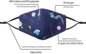 Maschera facciale per bambini in tessuto traspirante lavabile regolabile in cotone traspirante per bambini - Product Image 5