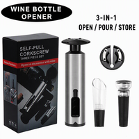 Ensemble cadeau d'ouvre-bouteille à vin multifonctionnel manuel 3 en 1 en acier inoxydable avec bouchon et verseur