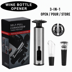 Acciaio inossidabile manuale 3 in 1 strumenti da bar multifunzionali Set regalo apribottiglie vino personalizzato con tappo e pungiglione - Product Image 3